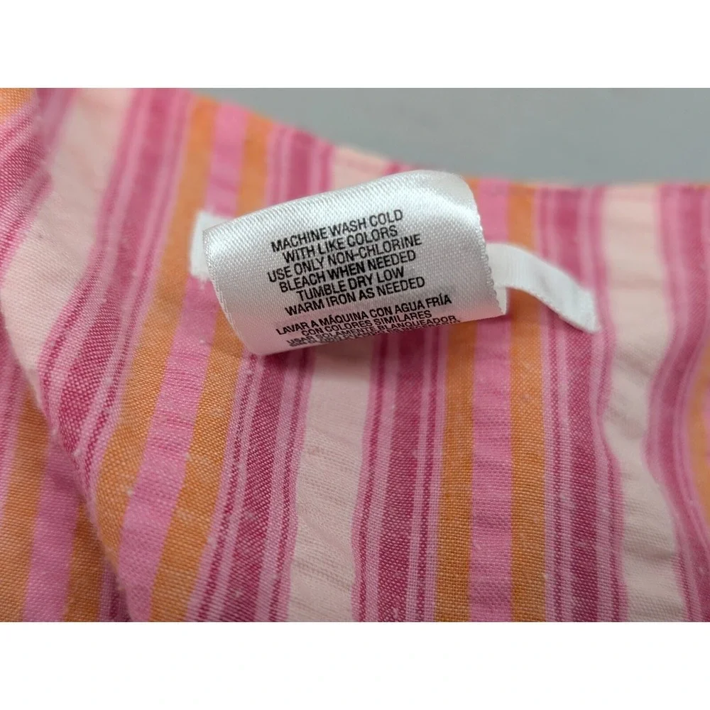 PINK K Women's Pearl‎ Snap Front Seersucker Nightgown Size M Striped Loungewear